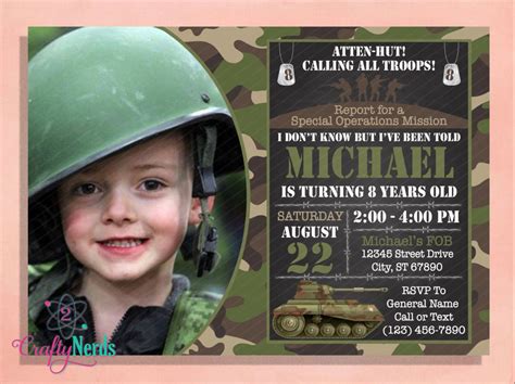 Army Birthday Invitation With Photo Military Invitation With Etsy