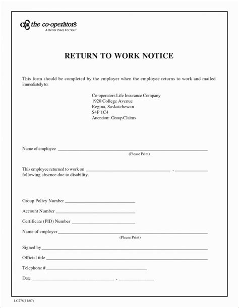 Return To Work Note Template