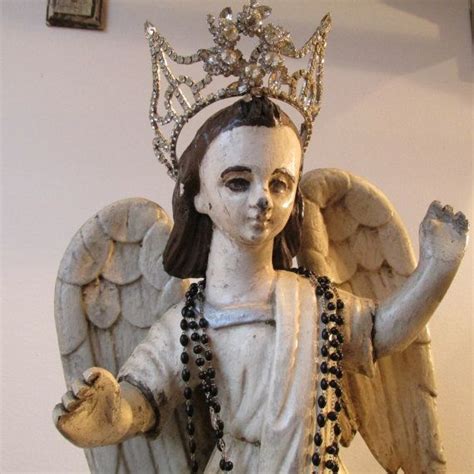 Angel Statue Antique French Santos Wooden Angelic Figure