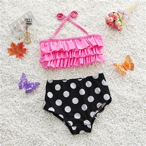 2017 Summer Baby Girls Swimwear Cute 2pcs Polka Dot Swimsuit Kids