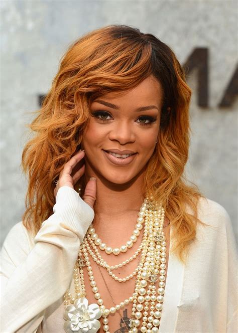 Rihanna Copper Black Long Wavy Hairstyle Styles Weekly