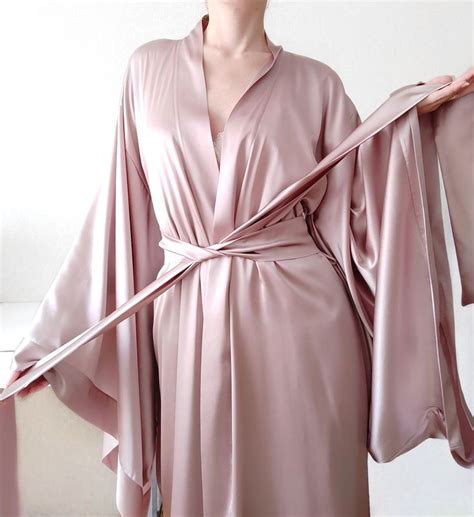 Mulberry Silk Kimono Robe Pink Silk Robe Long Satin Robe Etsy Long