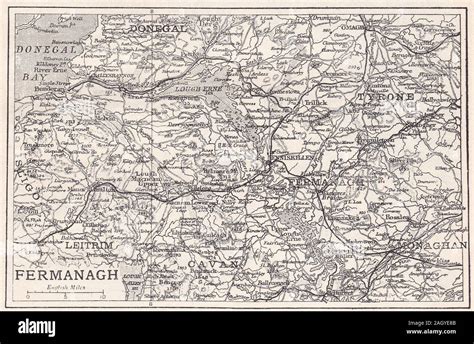 Vintage Map Of Fermanagh County Fermanagh Northern Ireland Stock