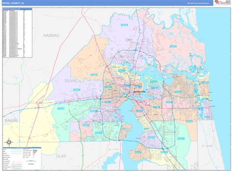 Duval County Fl Wall Map Color Cast Style By Marketmaps