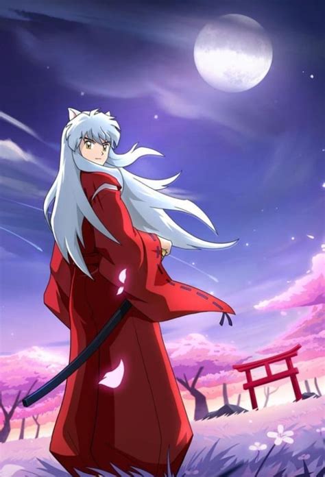 Inuyasha In The Moonlight Of The Moon By The Cherry Blossom Trees