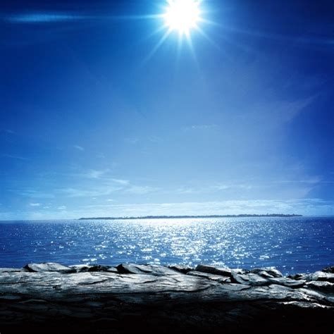 Laeacco Sunny Blue Sky Sea Stone Beach Scene Photography Backgrounds