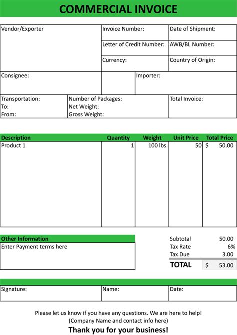 Commercial Invoice Template Free Invoice Example