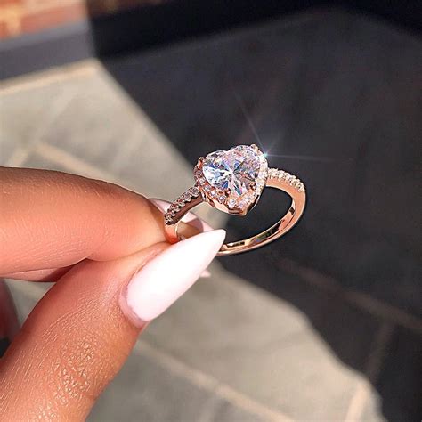 Fashion Heart Shaped Crystal Ring Wedding Ring Female Engagement Ring