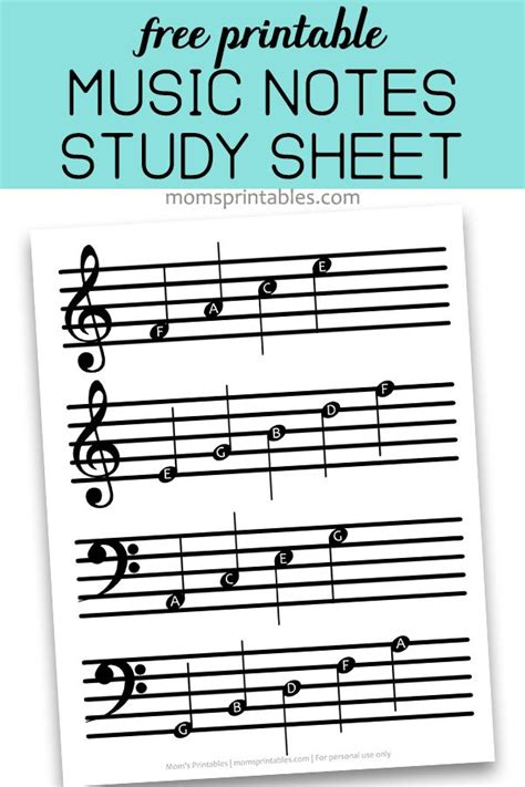 Sheet Music Notes With The Words Free Printable Music Notes Study Sheet