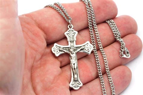 925 sterling silver catholic crucifix cross necklace for men 24 chain made usa ebay