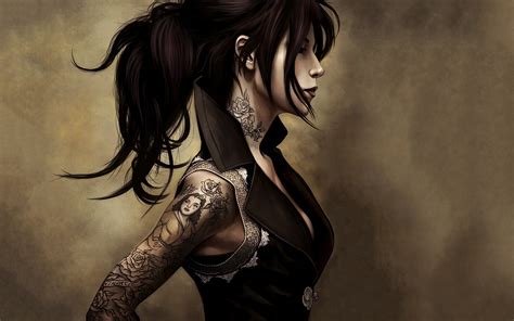 Download Wallpaper For 240x320 Resolution Fantasy Girl Tattoo Tight Clothing Hairstyle