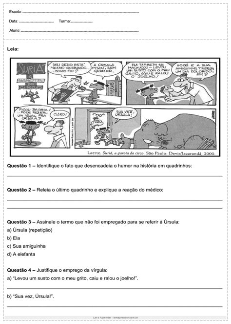 Exercício Interpretação De Texto 6º Ano Ler E Aprender