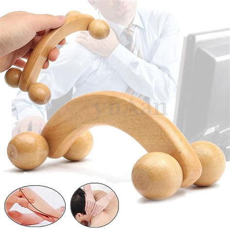 Wooden 4 Wheels Wood Roller Rolling Hand Held Back Belly Body Relax Spa