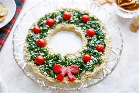 Easy Christmas Appetizer Hummus Wreath Two Healthy Kitchens