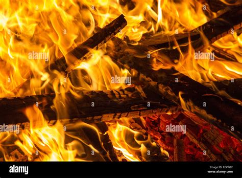 Burning Wood In A Bonfire Stock Photo Alamy