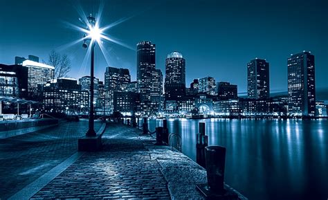 Download Blue City Skyline At Night Wall Mural By Asmith39 City