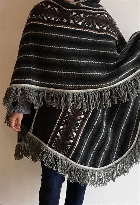 Woman Original South American Poncho Hooded Handmade Etsy