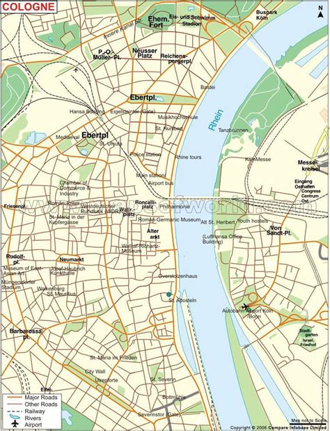 Map Showing Roads Railways Rivers Tourist Places Of Cologne City In