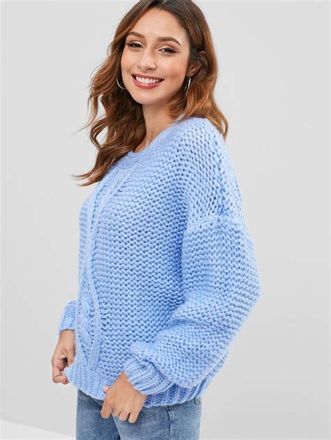 Drop Shoulder Chunky Knit Sweater Light Blue Affiliate Chunky