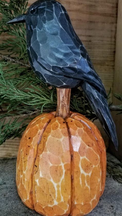 One Carved Crow On Carved Pumpkin Etsy