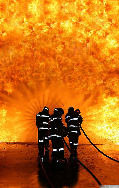 Free Download Incredible Orange Blaze Silhouettes Firefighters Spraying Water X For