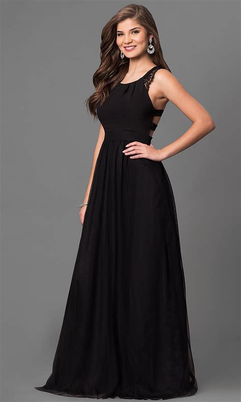 Long Cut Out Black Prom Dress With Lace Promgirl