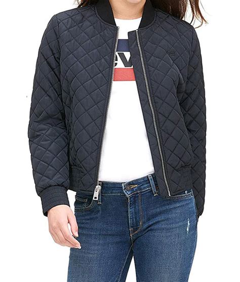 Dawn Womens Diamond Quilted Blue Bomber Jacket