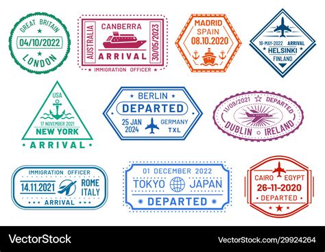 Passport Visa Stamps Set Arrival And Departure Vector Image