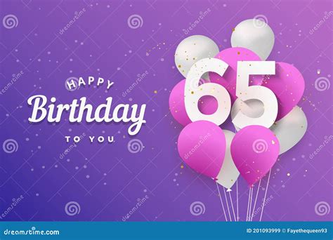 Happy 65th Birthday Balloons Greeting Card Background Stock Vector