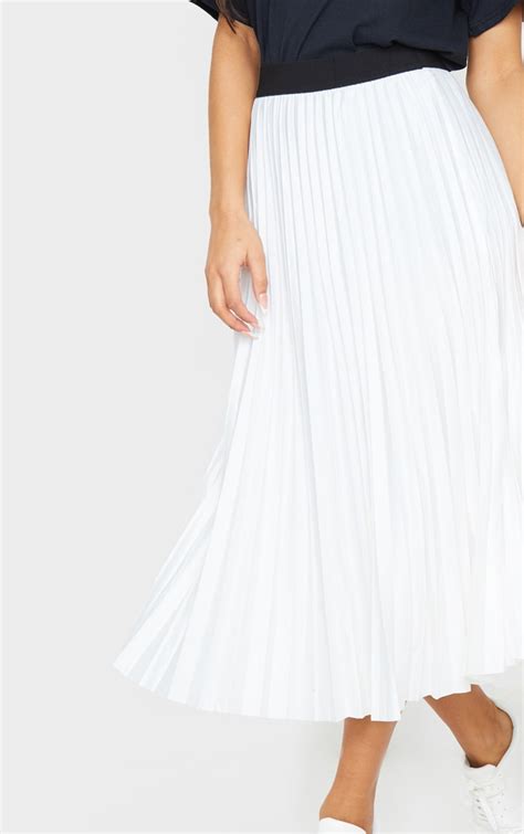 White Pleated Midi Skirt Prettylittlething Aus