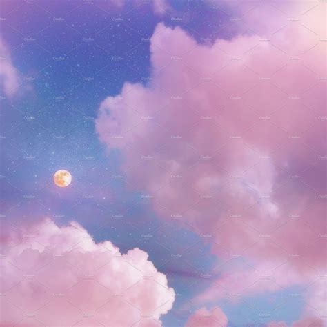 Pink Sunset Sky With Moon And Stars High Quality Nature Stock Photos