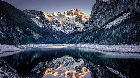 Mountain Is Reflecting On Lake Water During Winter Hd Nature Wallpapers