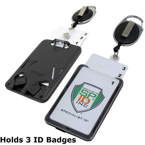 Hard Plastic 3 Card Badge Holder With Badge Reel Retractable Id Lanyard Features Belt Clip