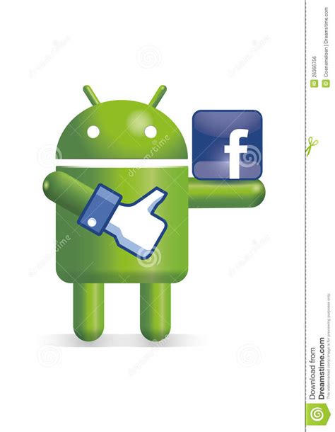 Android Robot With Facebook Thumb And Logo Editorial Photo