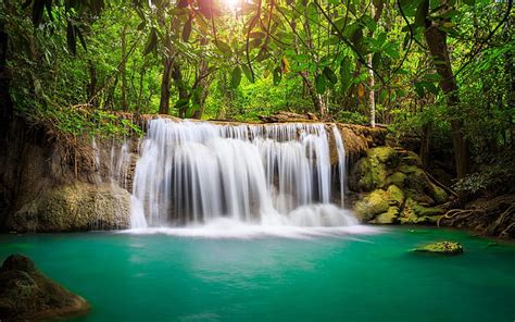 Wonderful Tropical Waterfall Rainforest Green Turquoise Water Rocks