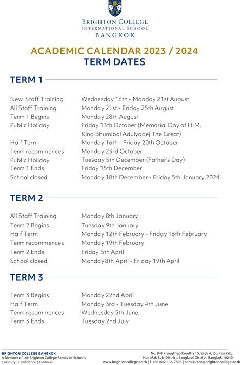 Term Dates And Calendar Brighton College Bangkok International School