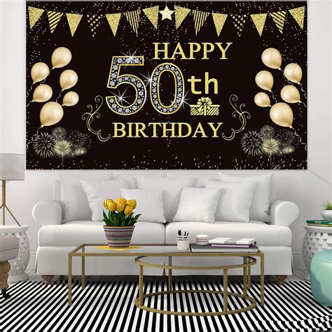 6 X 3 6 Ft Happy 50th Birthday Backdrop Background Banner For 50th Anniversary Decorations 50th