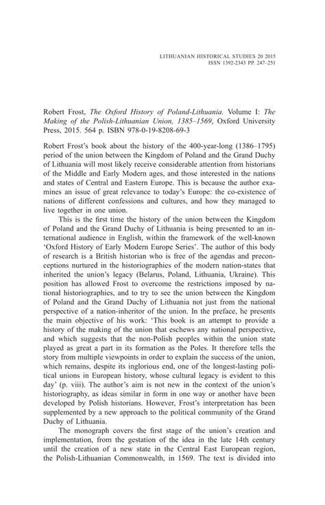 Pdf Robert Frost The Oxford History Of Poland Lithuania Volume I