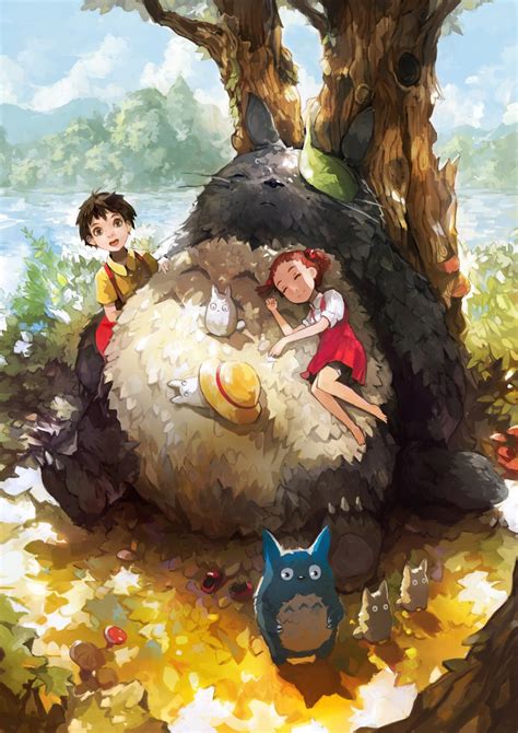 Totoro Kusakabe Satsuki And Kusakabe Mei Tonari No Totoro Drawn By Alchemaniac Danbooru