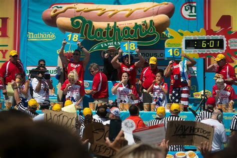 At Nathans Hot Dog Contest 15 Women Challenge The Gluttony Ceiling
