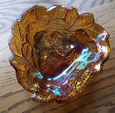 Vintage Indiana Glass Loganberry Dish In Amber Indiana Glass Carnival Glass Glass