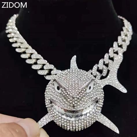 Big Size Shark Pendant Necklace For Men 6ix9ine Hip Hop Bling Jewelry