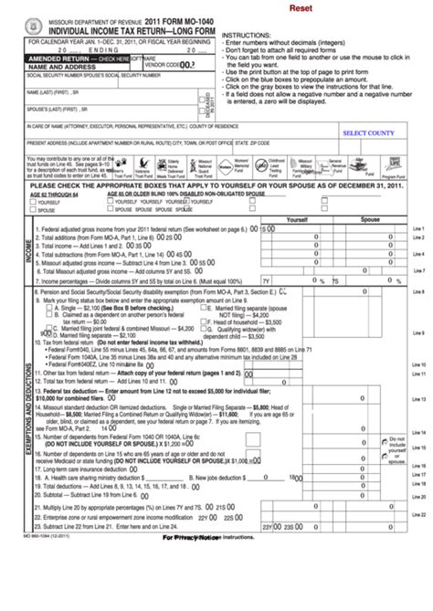 It is supposed to be much shorter and easy to fill out. Fillable Form Mo 1040 Individual Income Tax Return | 2021 ...
