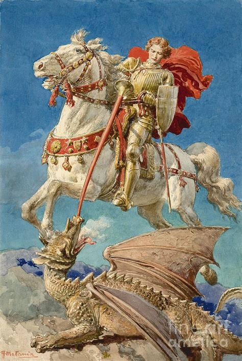 Saint George And The Dragon Painting By Fortunino Matania Pixels