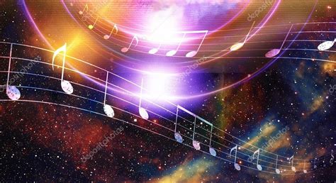 Music Note And Space With Stars Abstract Color Background