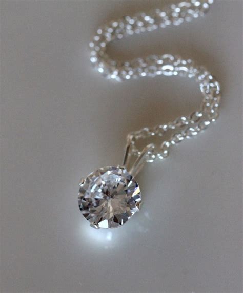 Faux Diamond Necklace 2 Carat Solitaire Diamond Cubic
