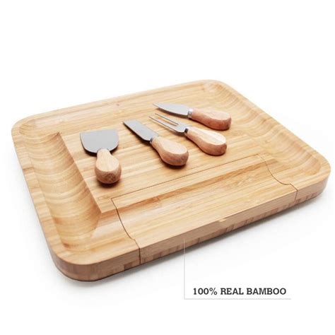 Tablero de queso Queso de madera de bambú Natural carne y tablero de Charcuterie con accesorios