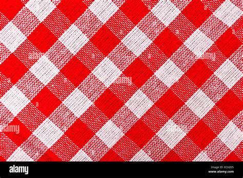 Red And White Checkered Tablecloth Pattern Texture As Background Stock