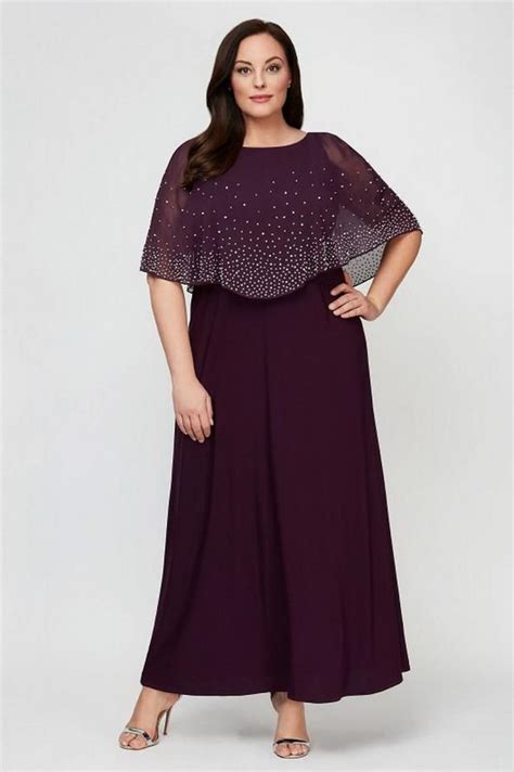 Alex Evenings Purple Jersey Eggplant Embellished Popover Beaded Gown