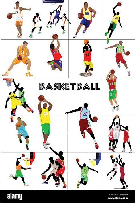 Gran Conjunto De Jugadores De Baloncesto Ilustración Vectorial De Color Para D Imagen Vector De